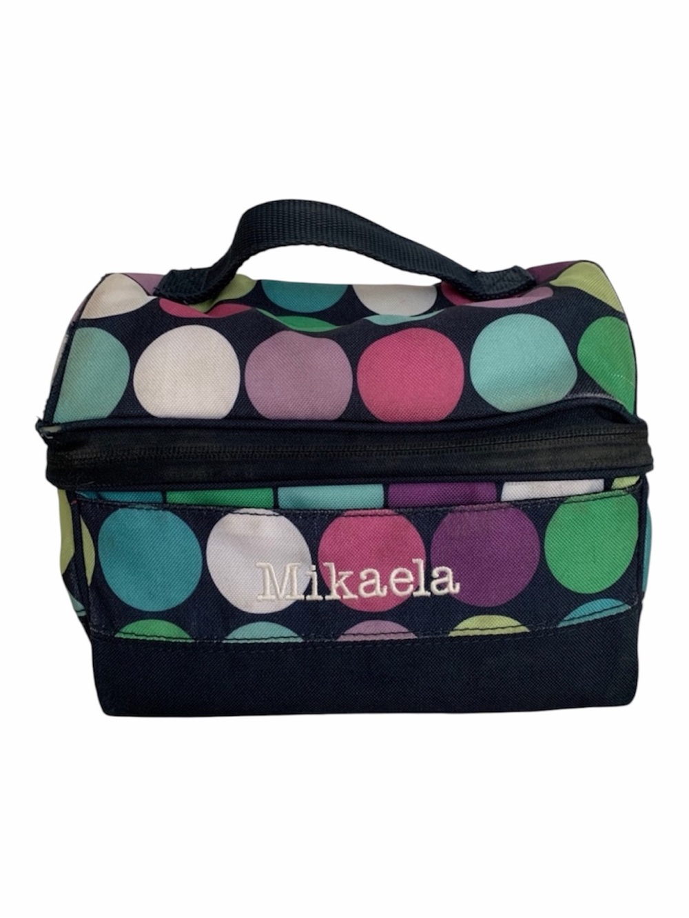 Pottery Barn Teen Lunch Box Black Pink Blue Polka Dots Dome Shaped